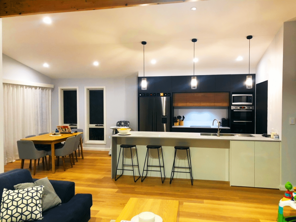 Open-plan kitchen and living space in a Hemmens Building home